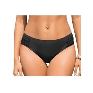 Bikini Bottom Low Rise Full Coverage Black Knit Ruched Bathing Suit Swim Bottom